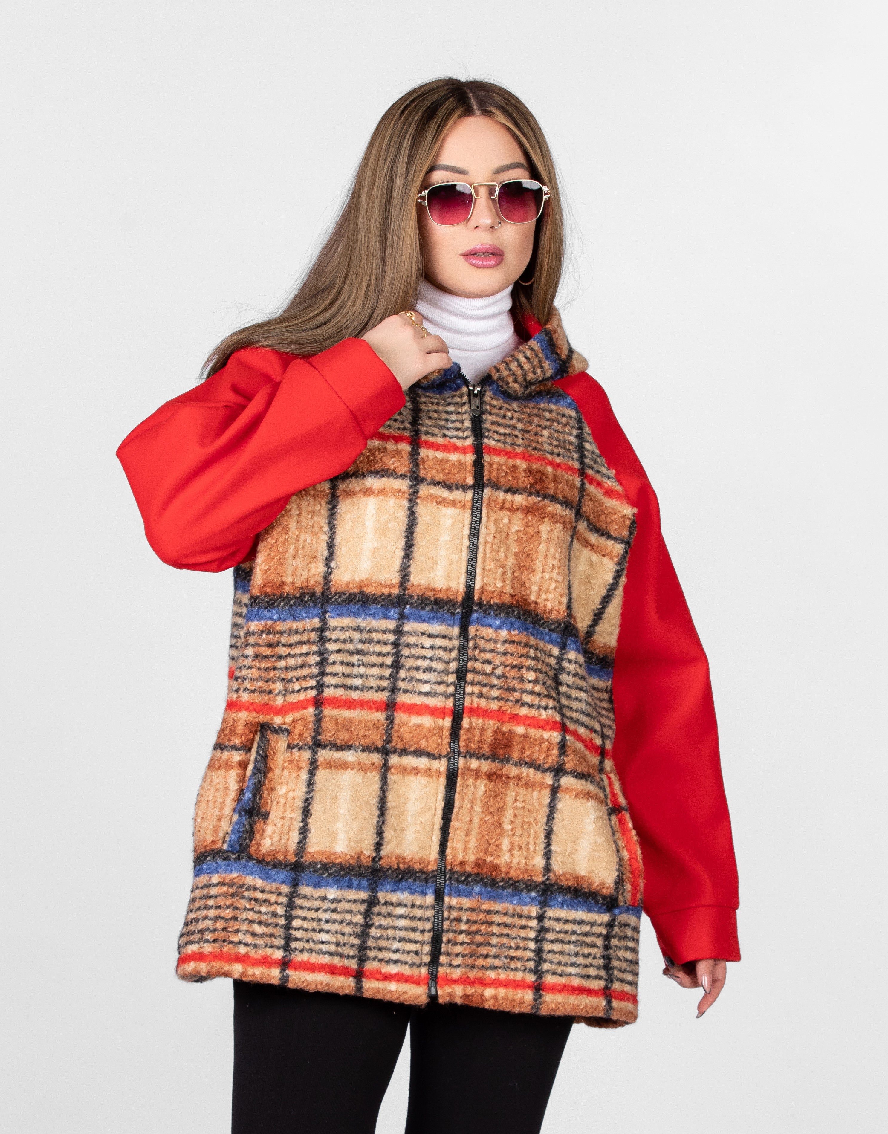 Checkered jacket with zipper