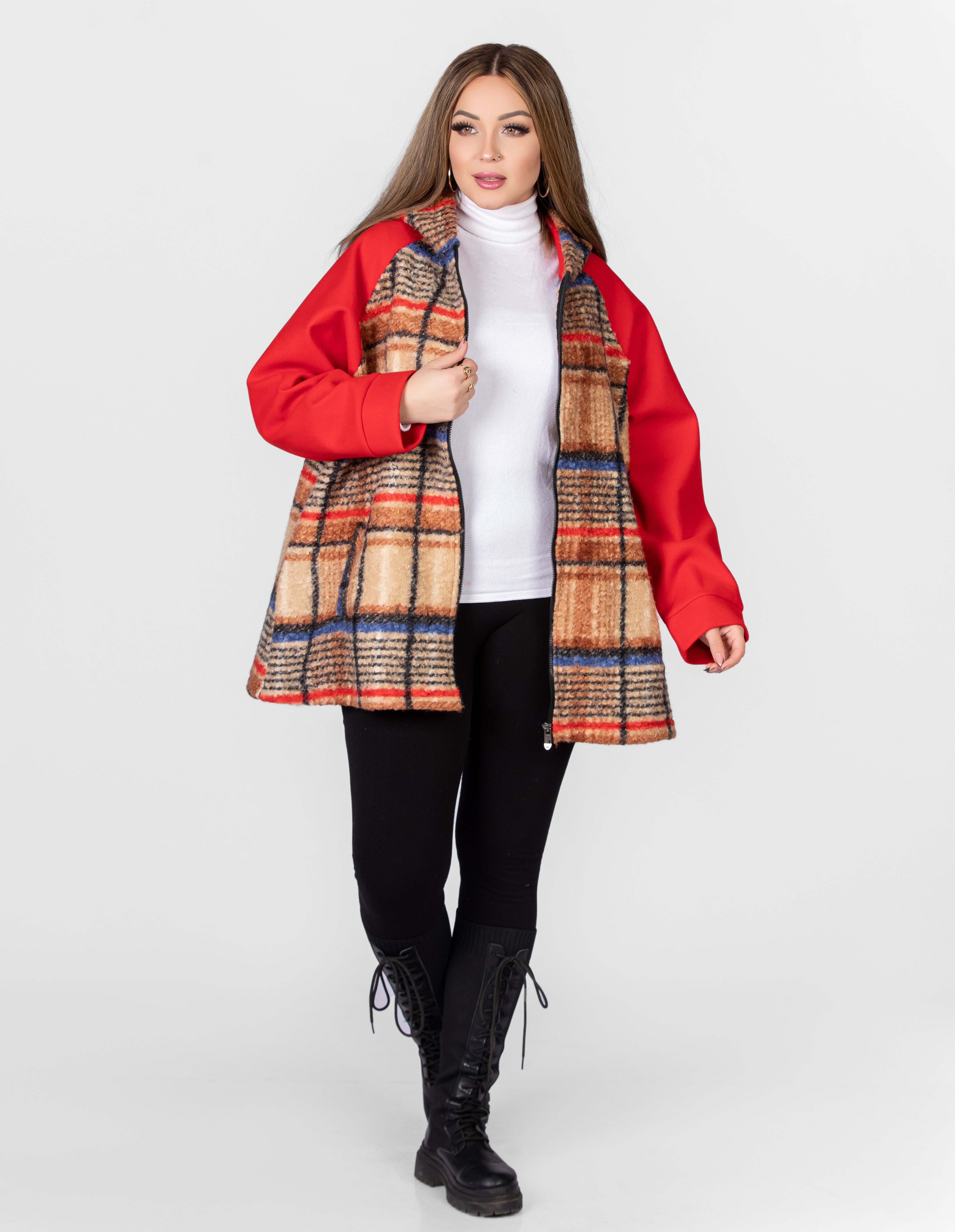 Checkered jacket with zipper